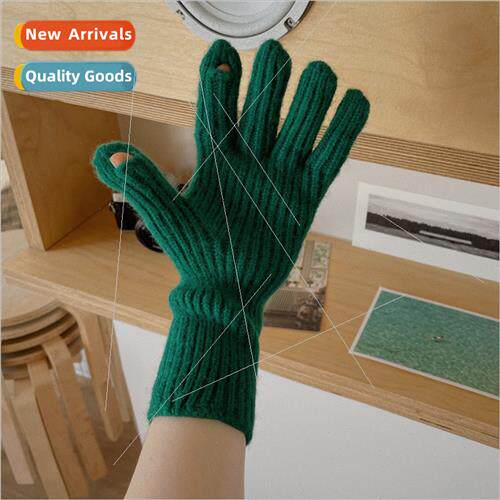 Solid color warm gloves winter women  open finger to play ce