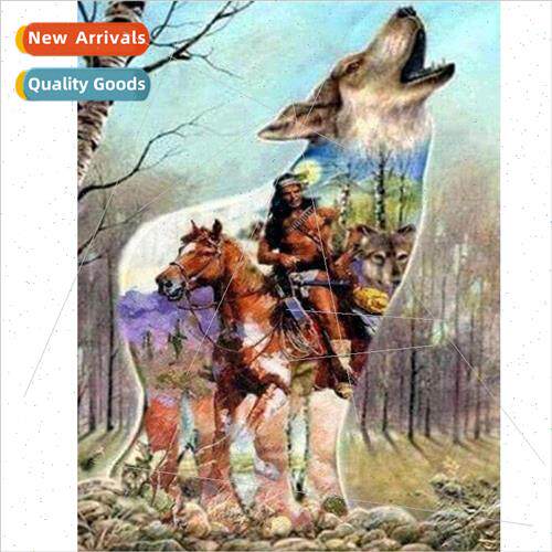 HEmbroidery New DIY Abstract Wolf Indian Full Stch Thread Cr