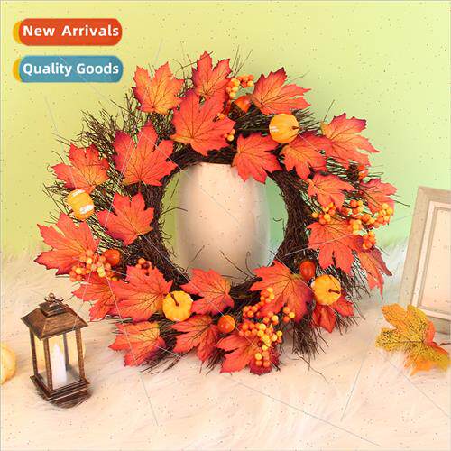 Harvest Festival Pumpkin Maple Leaf Wreath Door Hanging Than