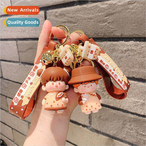 Bear cartoon pearl milk tea cute charm car keychain small pe