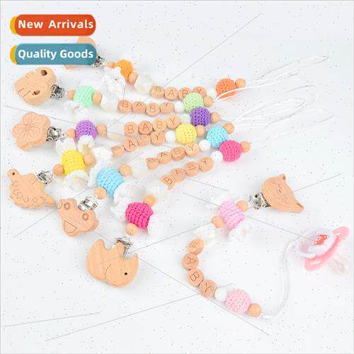 Crochet Wool Candy Pacifier Chain Beechwood Pacifier Clip Te