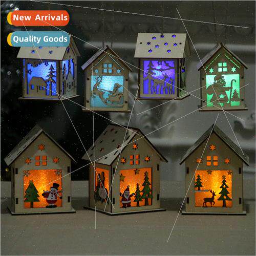 Christmas decorations glowing log cabin snow house hotel bar