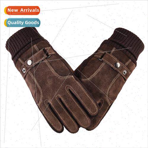 Pigskin gloves men winter riding touch screen warm windpropa