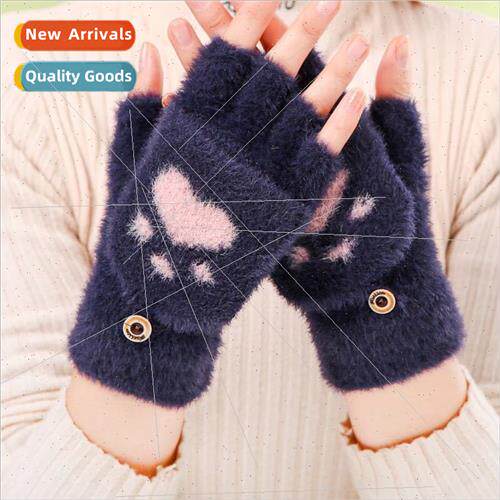 Bear paw flip faux sable knted gloves fashion cartoon cold w
