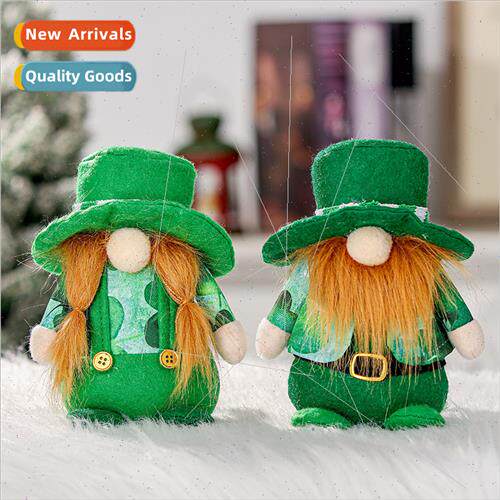 St. Patrick Day Green Hat Figurine Doll Irish Festival Shamr
