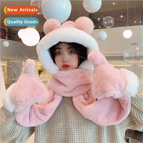 Hat scarf all-in-one female winter bear ears cute thickened