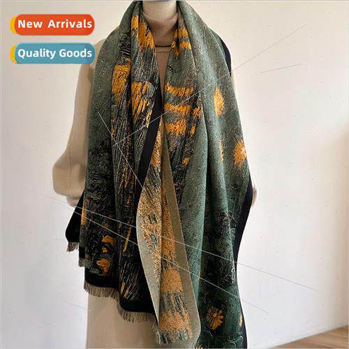 Autumn winter imation cashmere long scarf landscape oil pain