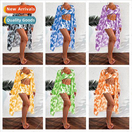 New Bikini Three Piece Tie-Dye Printed i Swimsu Women Europe