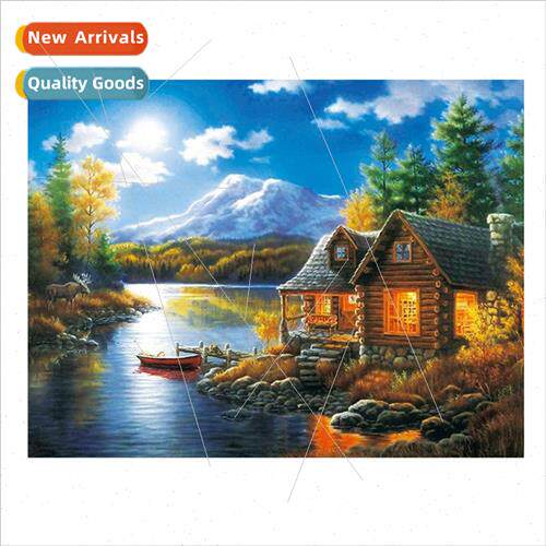 New Stock Handmade Forest Lake House Boat Snowy Mountain Lan