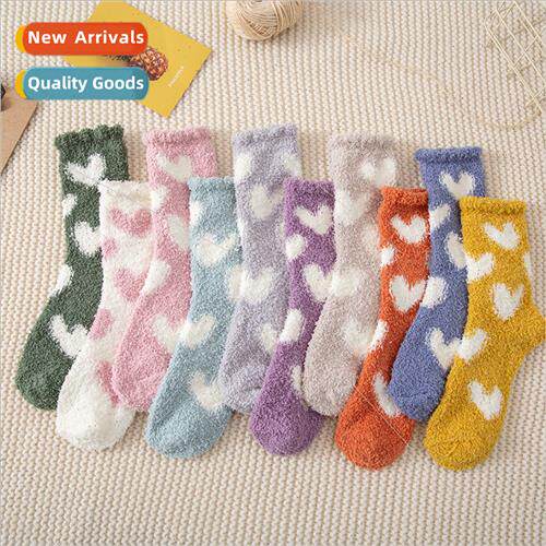Autumn winter  love coral velvet women sleep socks do not lo