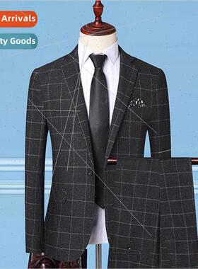 Korea  new plaid su su men Slim casual twoPCS nd wedding gro