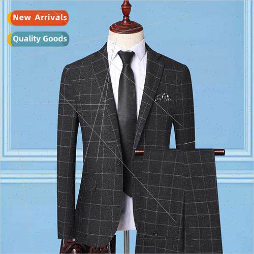Korea  new plaid su su men Slim casual twoPCS nd wedding gro