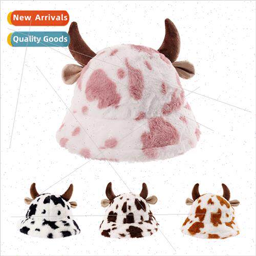 Autumn winter new cow pattern cow horn fisherman hat female