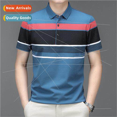 2023 summer new short-sleeved t-shirt men striped cotton pol