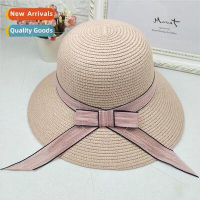 Korea women ribbon fisherman hat straw hat summer sunscreen