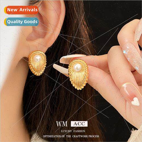 silver pin pearl metal earrings simple versatile earrings fe