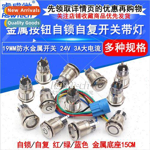 24V 19MM Flat Head 12V -Resetting -Locking Metal Pushbutton