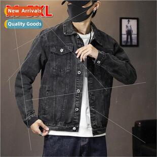 loose jacket Korea casual fall spring men denim Black