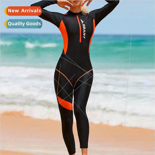One-piece swimsu womens long-sleeved color blocking wh bra p
