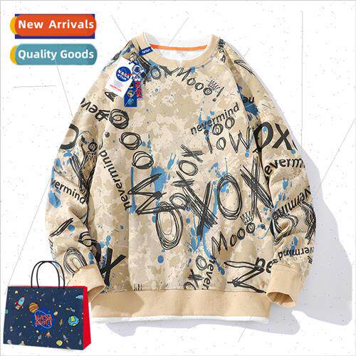 spring fall fake twoPCS sweater men tide ins new graffi roun