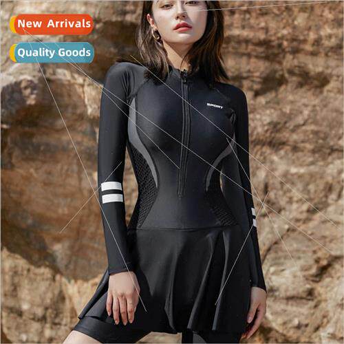 Big size swimsu female one-piece skirt conservative long-sle