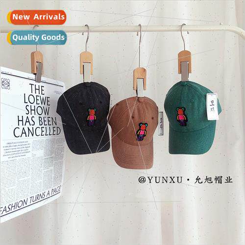 Korea  duck tongue cap solid color cartoon bear patch washed