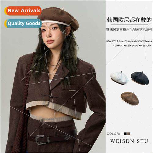 Korea  collision color pumpkin cap female college beret twee