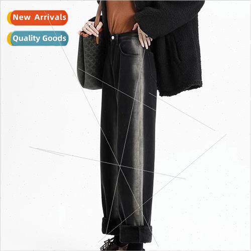 Black gradient straight jeans female fall winter new velvet