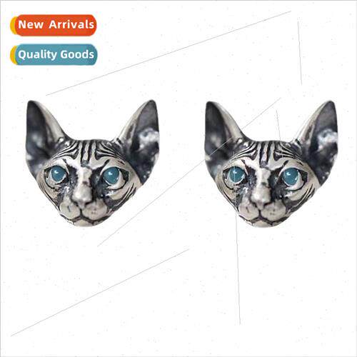 Vintage Sphinx Hairless Cat Earrings Men Dark Cool Punk Kten