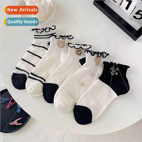 Socks womens short socks wooden ear cartoon bear summer thin