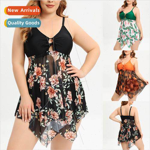 2023 new Europe large size womens swimsu conservative flat s
