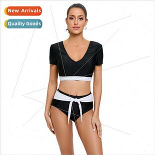 Swimsu Bikini Sleeve Short Women Piece Two Spl Waist High