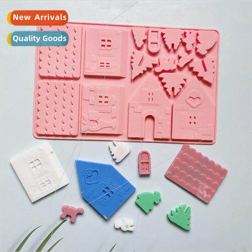 Building block Christmas wooden house 246 silicone mold cake