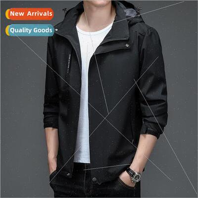 2022 new jacket men spring autumn  solid colour hooded regul