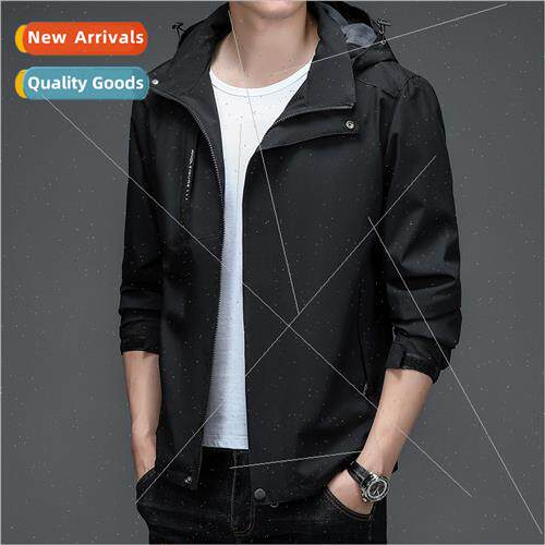 2022 new jacket men spring autumn  solid colour hooded regul