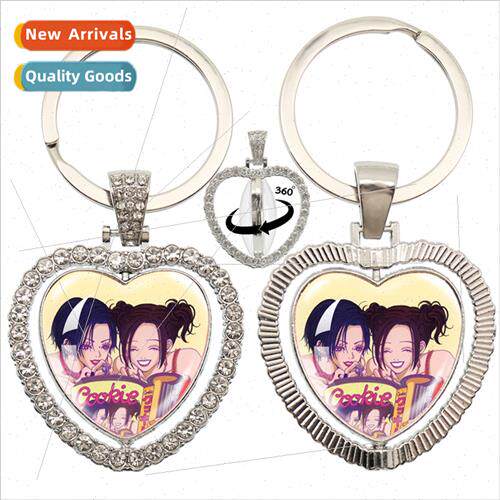 Japan Anime NANA 360 degree rotating glass heart pendant key