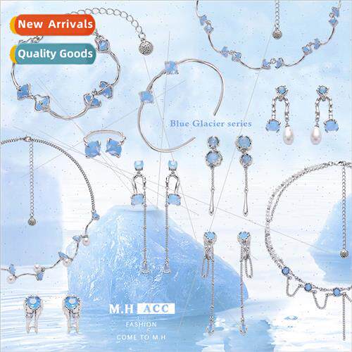 Navy blue gemstone tassel earrings female fashion 925 silver