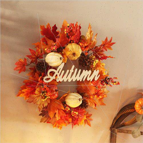 Faux Pumpkin Wreath Fall Halloween Harvest Festival Home Dec