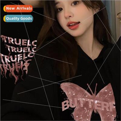 Fall Winter 2023 Hoodie Sweatshirt Couple Dark Pink Butterfl
