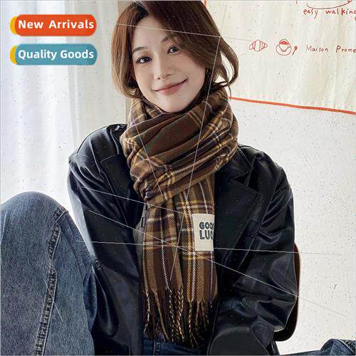 Plaid scarf female fall winter Korea fashion tassel warm fau