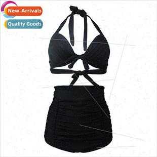 Europe High Solid Tie Bikini Swimwear Shading Belly Waist