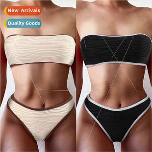 2023 Color Triangle Bandeau Solid Waist Sexy Europe New High