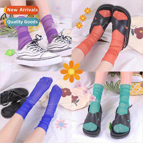 ins hyunya retro colorful transparent summer thin socks mid-