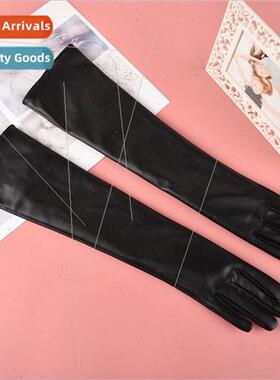mulated leather pu leather ladies gloves lengthened touch sc