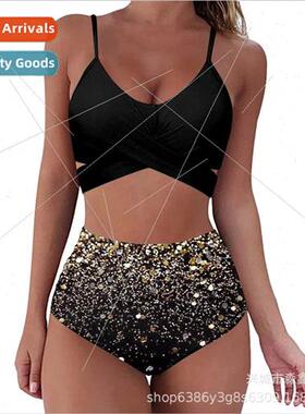 2023 New Floral Europe Cross High Waist Sexy Spl Swimsu Wome