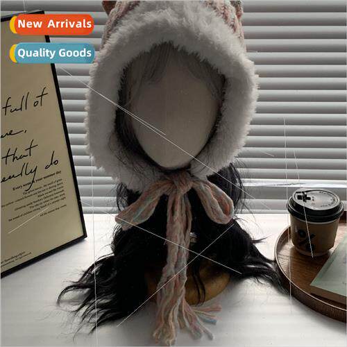 Colorful cute ears knted cap female winter thickened warm ea