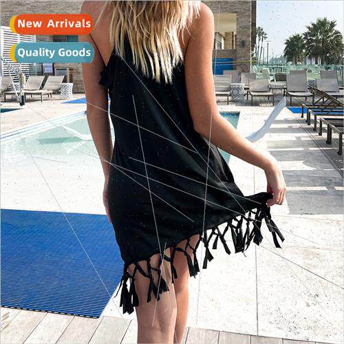 2022 New Europe Black Vest Tassel Blouse U Neck Long Skirt M