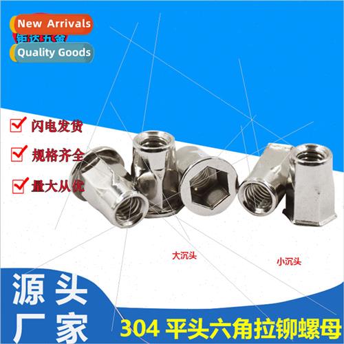 304 rivet nut flat head hexagonal rivet nut small half hexag
