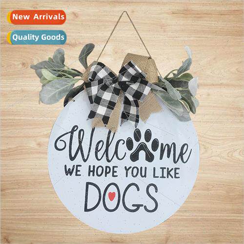 Round wooden hanging door sign welcome charm bow creative do