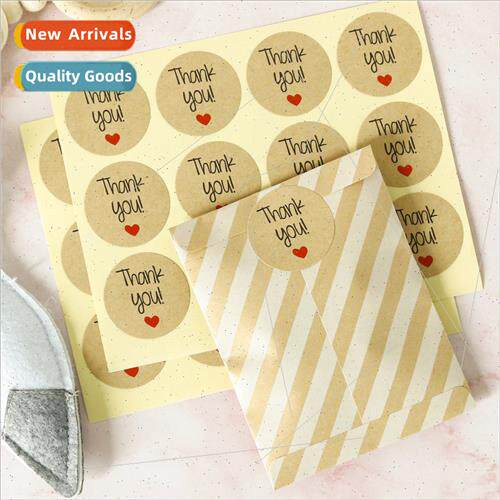 12 Red Heart Thank You Kraft Paper Thank You Seal Stickers D